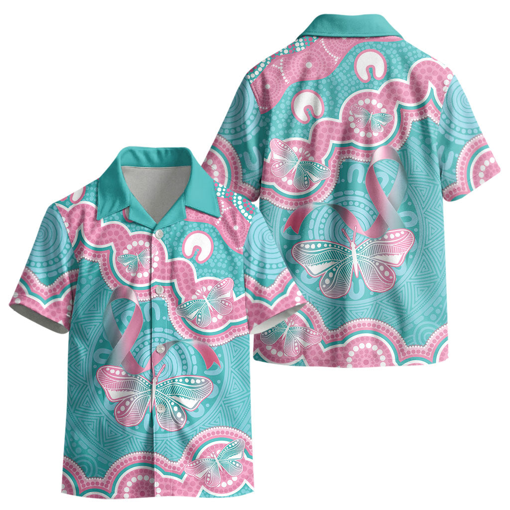 Hereditary And Gynecologic Cancer Support Kid Hawaiian Shirt Teal Pink Ribbon Aboriginal Art
