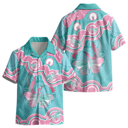 Hereditary And Gynecologic Cancer Support Kid Hawaiian Shirt Teal Pink Ribbon Aboriginal Art