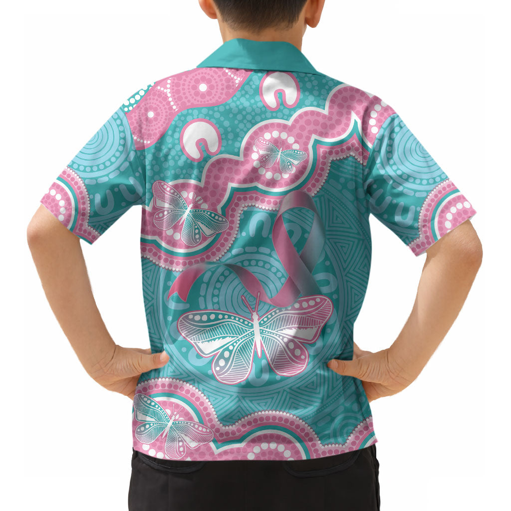 Hereditary And Gynecologic Cancer Support Kid Hawaiian Shirt Teal Pink Ribbon Aboriginal Art