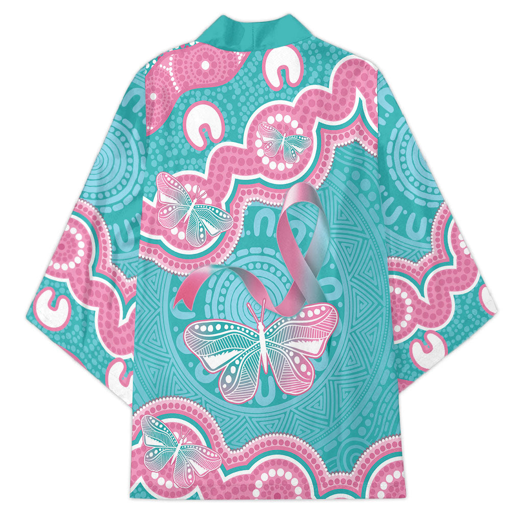 Hereditary And Gynecologic Cancer Support Kimono Teal Pink Ribbon Aboriginal Art