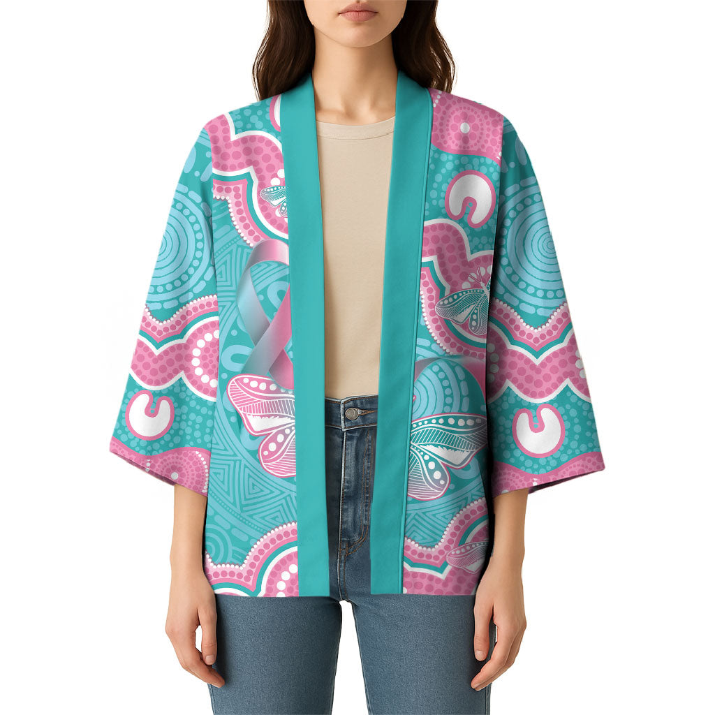 Hereditary And Gynecologic Cancer Support Kimono Teal Pink Ribbon Aboriginal Art