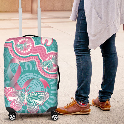Hereditary And Gynecologic Cancer Support Luggage Cover Teal Pink Ribbon Aboriginal Art