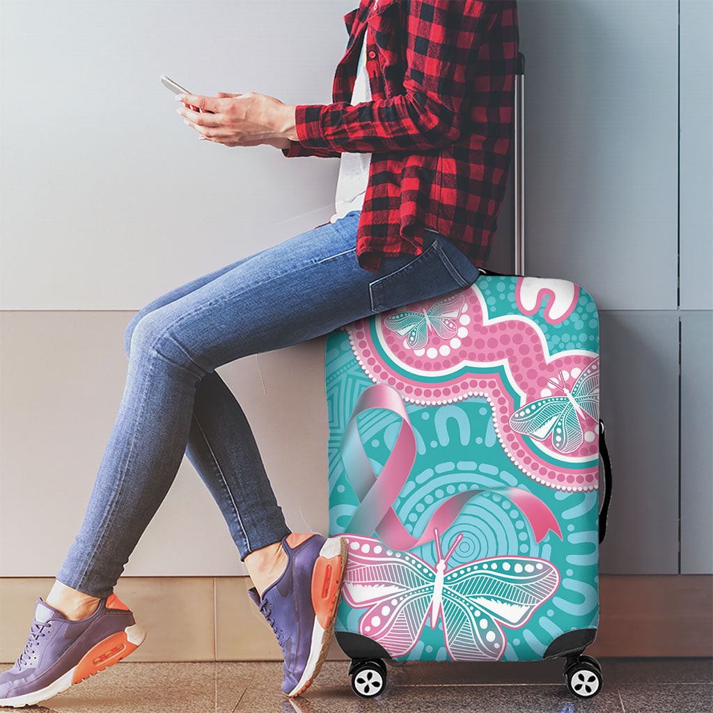 Hereditary And Gynecologic Cancer Support Luggage Cover Teal Pink Ribbon Aboriginal Art