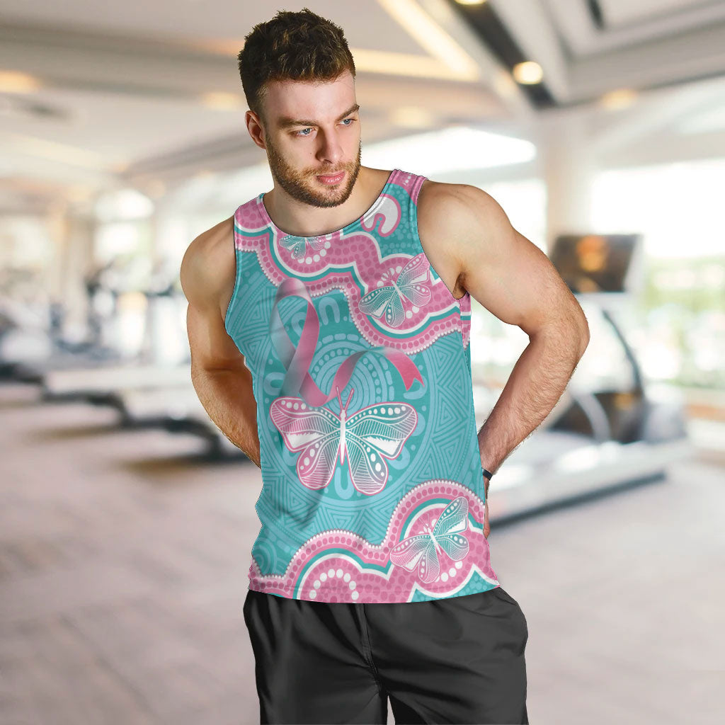 Hereditary And Gynecologic Cancer Support Men Tank Top Teal Pink Ribbon Aboriginal Art