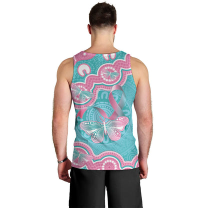 Hereditary And Gynecologic Cancer Support Men Tank Top Teal Pink Ribbon Aboriginal Art