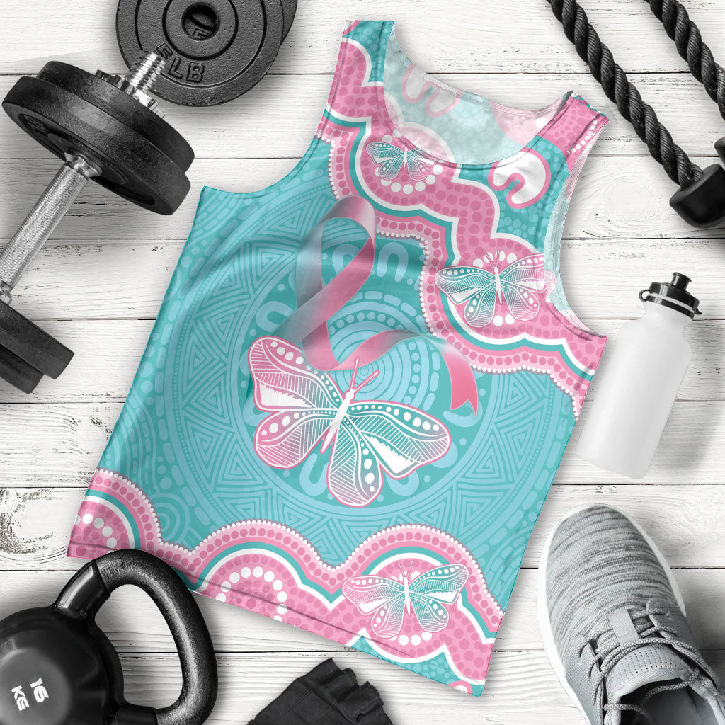 Hereditary And Gynecologic Cancer Support Men Tank Top Teal Pink Ribbon Aboriginal Art