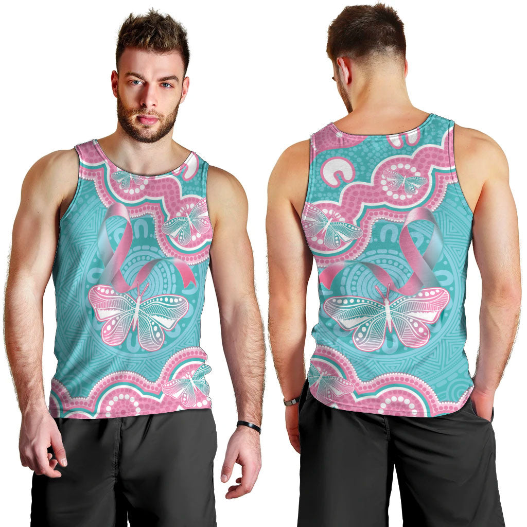 Hereditary And Gynecologic Cancer Support Men Tank Top Teal Pink Ribbon Aboriginal Art