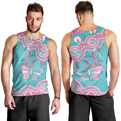 Hereditary And Gynecologic Cancer Support Men Tank Top Teal Pink Ribbon Aboriginal Art