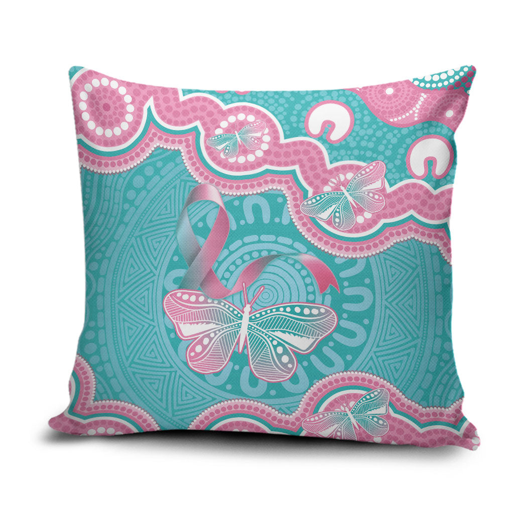 Hereditary And Gynecologic Cancer Support Pillow Cover Teal Pink Ribbon Aboriginal Art