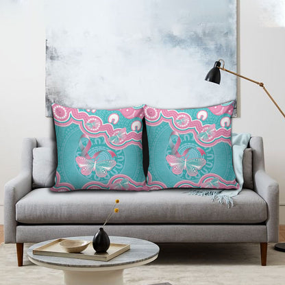 Hereditary And Gynecologic Cancer Support Pillow Cover Teal Pink Ribbon Aboriginal Art