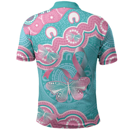 Hereditary And Gynecologic Cancer Support Polo Shirt Teal Pink Ribbon Aboriginal Art