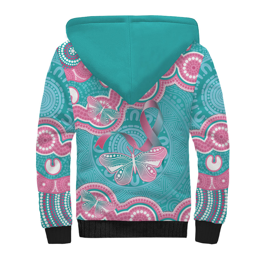 Hereditary And Gynecologic Cancer Support Sherpa Hoodie Teal Pink Ribbon Aboriginal Art