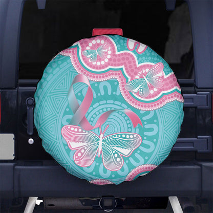 Hereditary And Gynecologic Cancer Support Spare Tire Cover Teal Pink Ribbon Aboriginal Art