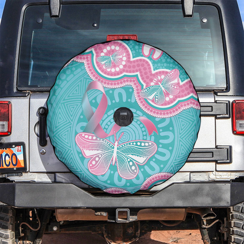 Hereditary And Gynecologic Cancer Support Spare Tire Cover Teal Pink Ribbon Aboriginal Art