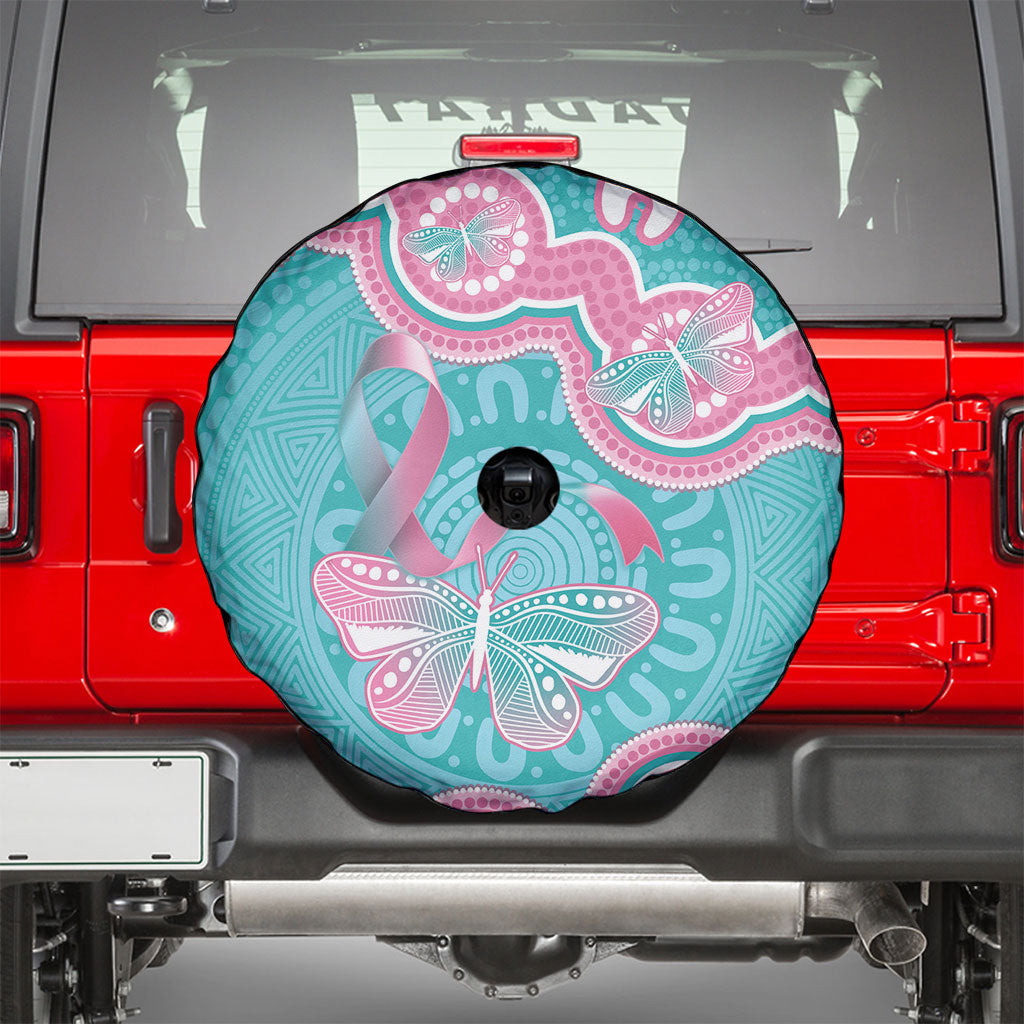 Hereditary And Gynecologic Cancer Support Spare Tire Cover Teal Pink Ribbon Aboriginal Art