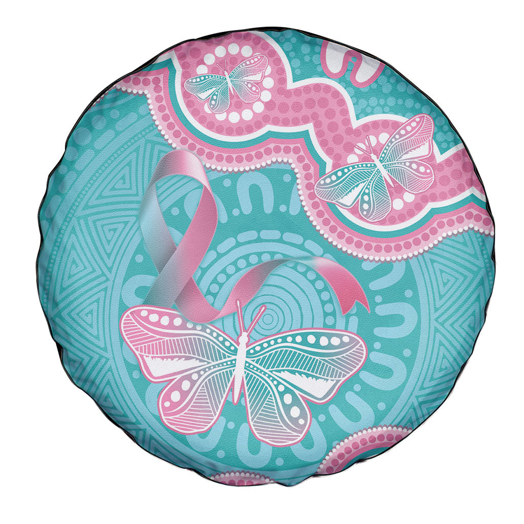 Hereditary And Gynecologic Cancer Support Spare Tire Cover Teal Pink Ribbon Aboriginal Art