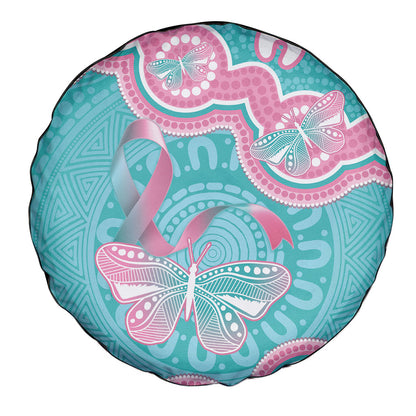 Hereditary And Gynecologic Cancer Support Spare Tire Cover Teal Pink Ribbon Aboriginal Art