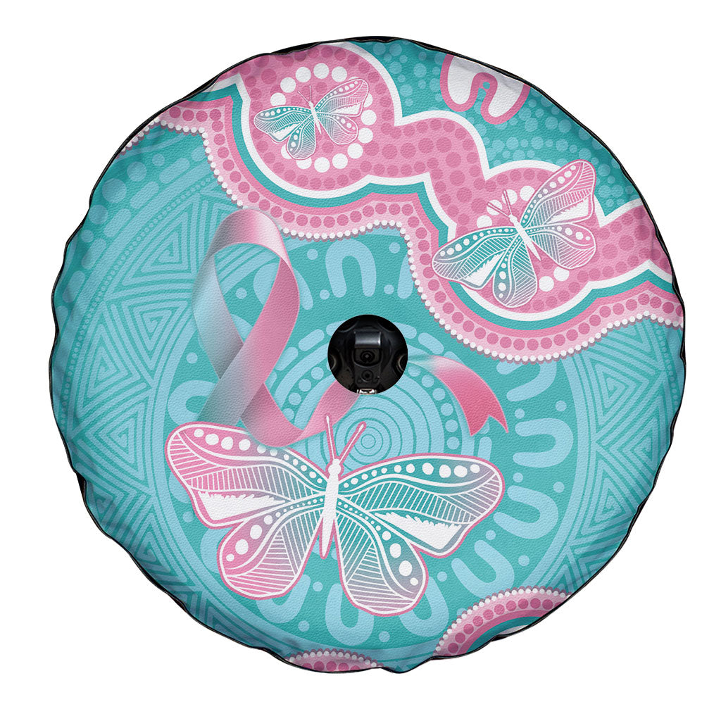 Hereditary And Gynecologic Cancer Support Spare Tire Cover Teal Pink Ribbon Aboriginal Art