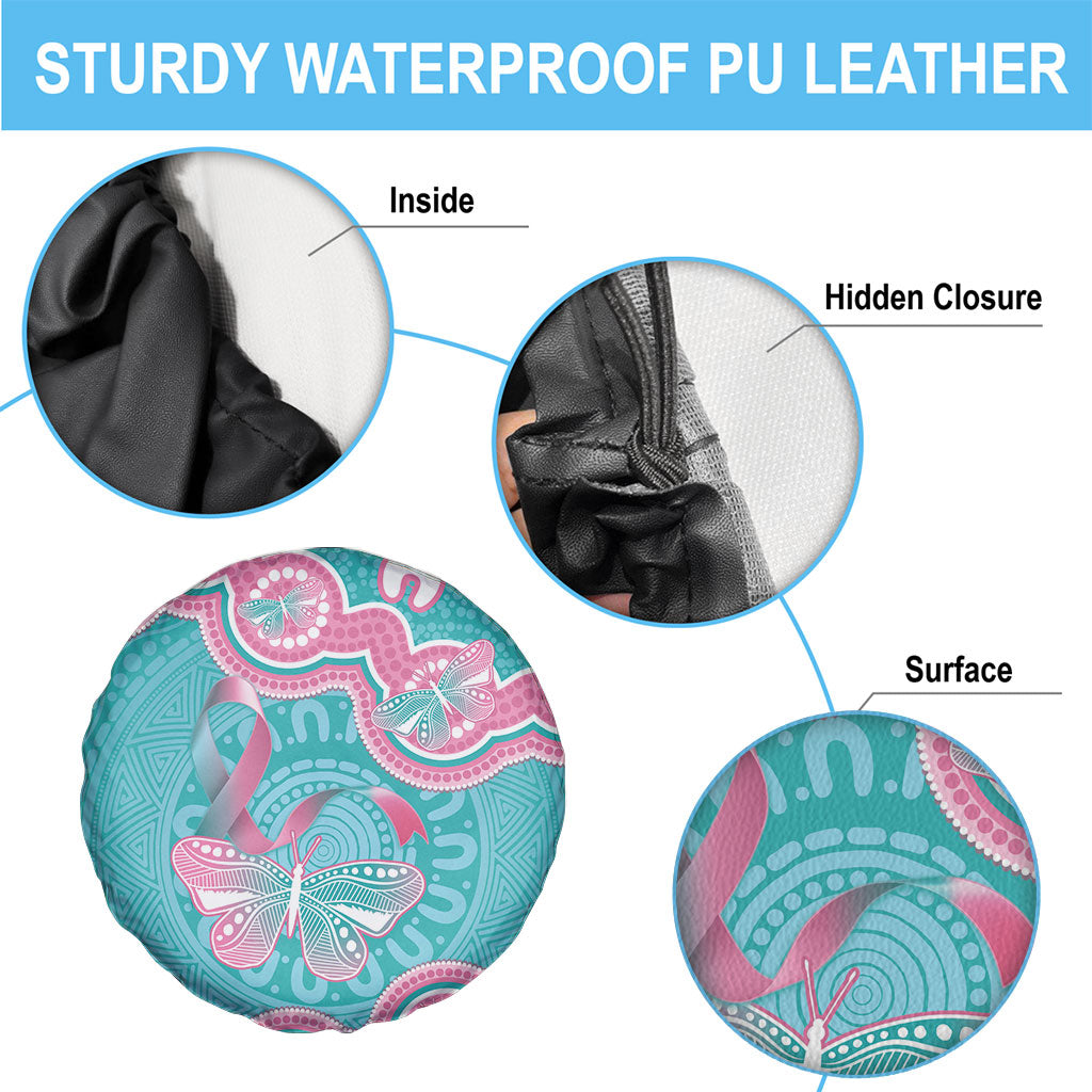 Hereditary And Gynecologic Cancer Support Spare Tire Cover Teal Pink Ribbon Aboriginal Art