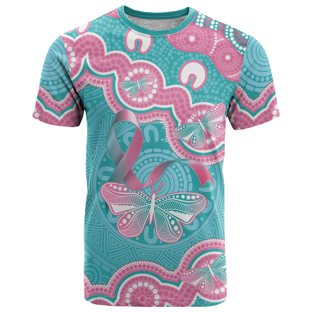 Hereditary And Gynecologic Cancer Support T Shirt Teal Pink Ribbon Aboriginal Art