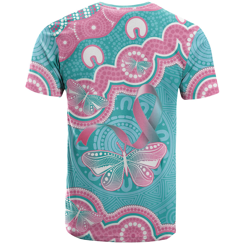 Hereditary And Gynecologic Cancer Support T Shirt Teal Pink Ribbon Aboriginal Art