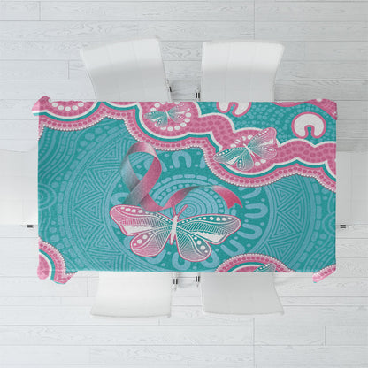 Hereditary And Gynecologic Cancer Support Tablecloth Teal Pink Ribbon Aboriginal Art