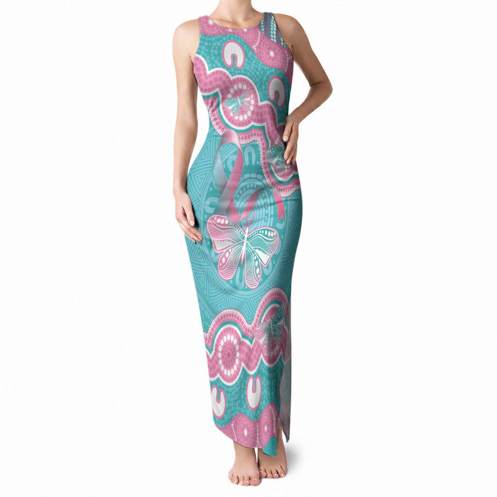 Hereditary And Gynecologic Cancer Support Tank Maxi Dress Teal Pink Ribbon Aboriginal Art