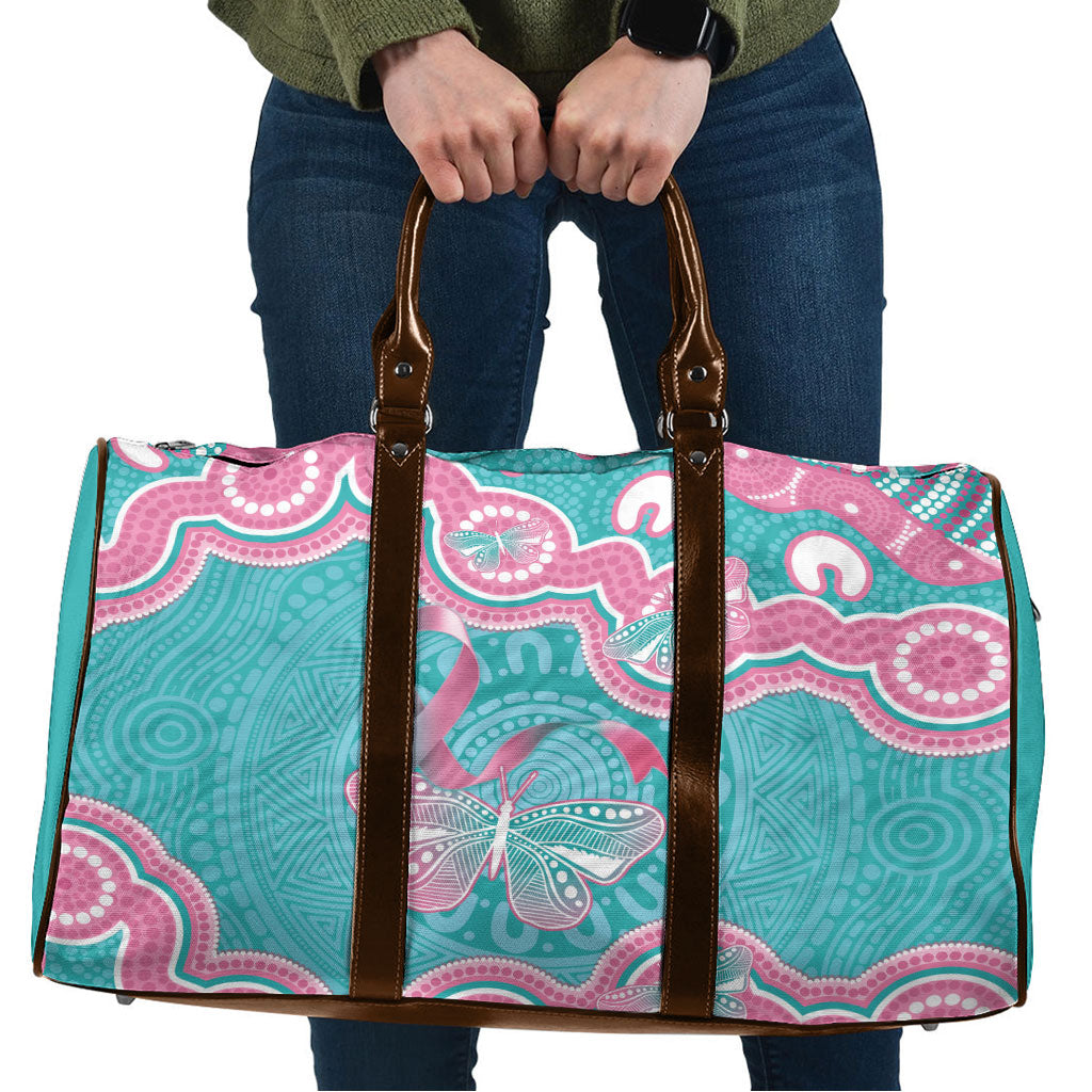 Hereditary And Gynecologic Cancer Support Travel Bag Teal Pink Ribbon Aboriginal Art