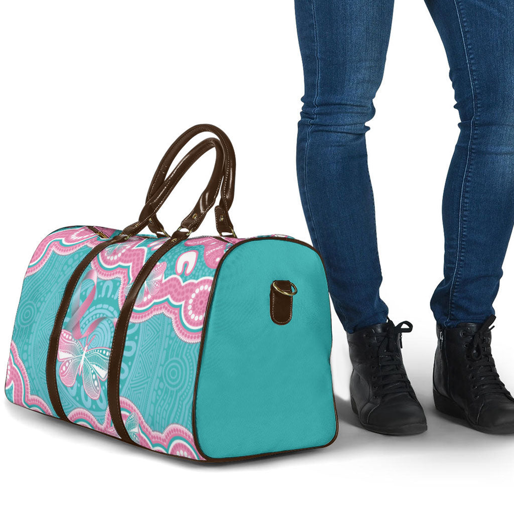 Hereditary And Gynecologic Cancer Support Travel Bag Teal Pink Ribbon Aboriginal Art