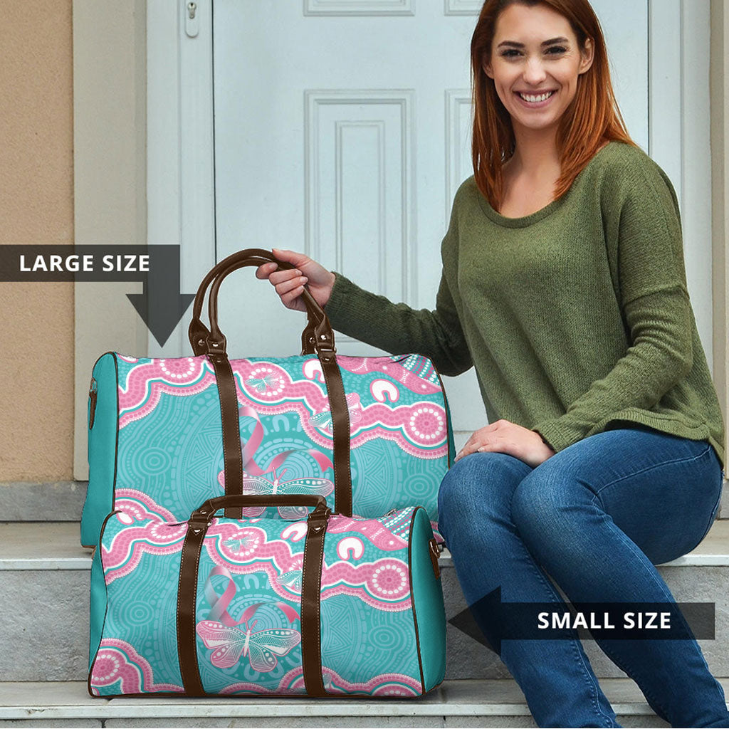 Hereditary And Gynecologic Cancer Support Travel Bag Teal Pink Ribbon Aboriginal Art