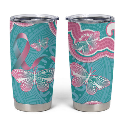 Hereditary And Gynecologic Cancer Support Tumbler Cup Teal Pink Ribbon Aboriginal Art