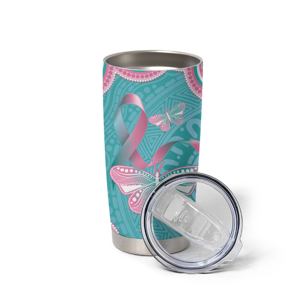 Hereditary And Gynecologic Cancer Support Tumbler Cup Teal Pink Ribbon Aboriginal Art