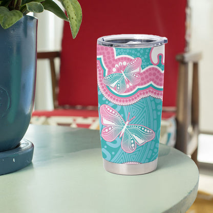 Hereditary And Gynecologic Cancer Support Tumbler Cup Teal Pink Ribbon Aboriginal Art
