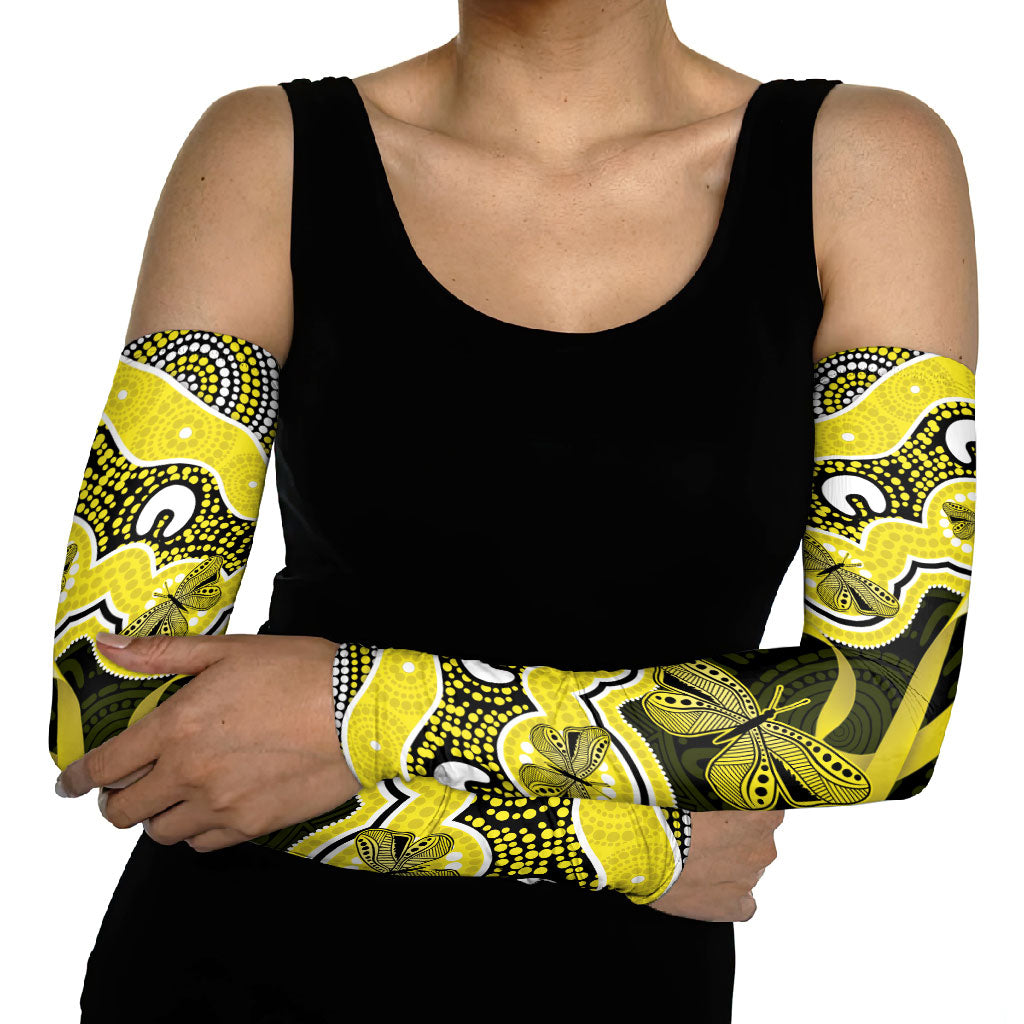 Yellow Ribbon Sarcoma Support Arm Sleeves Aboriginal Art