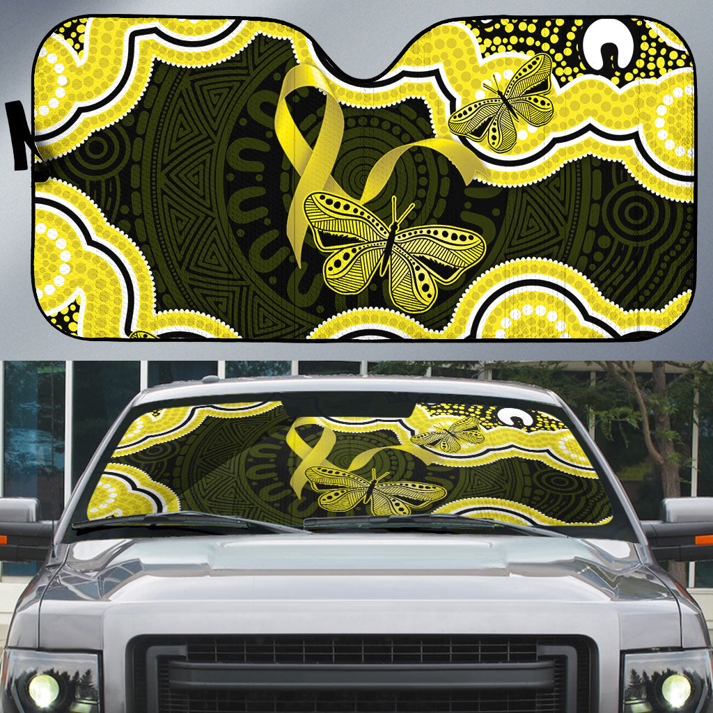 Yellow Ribbon Sarcoma Support Auto Sun Shade Aboriginal Art