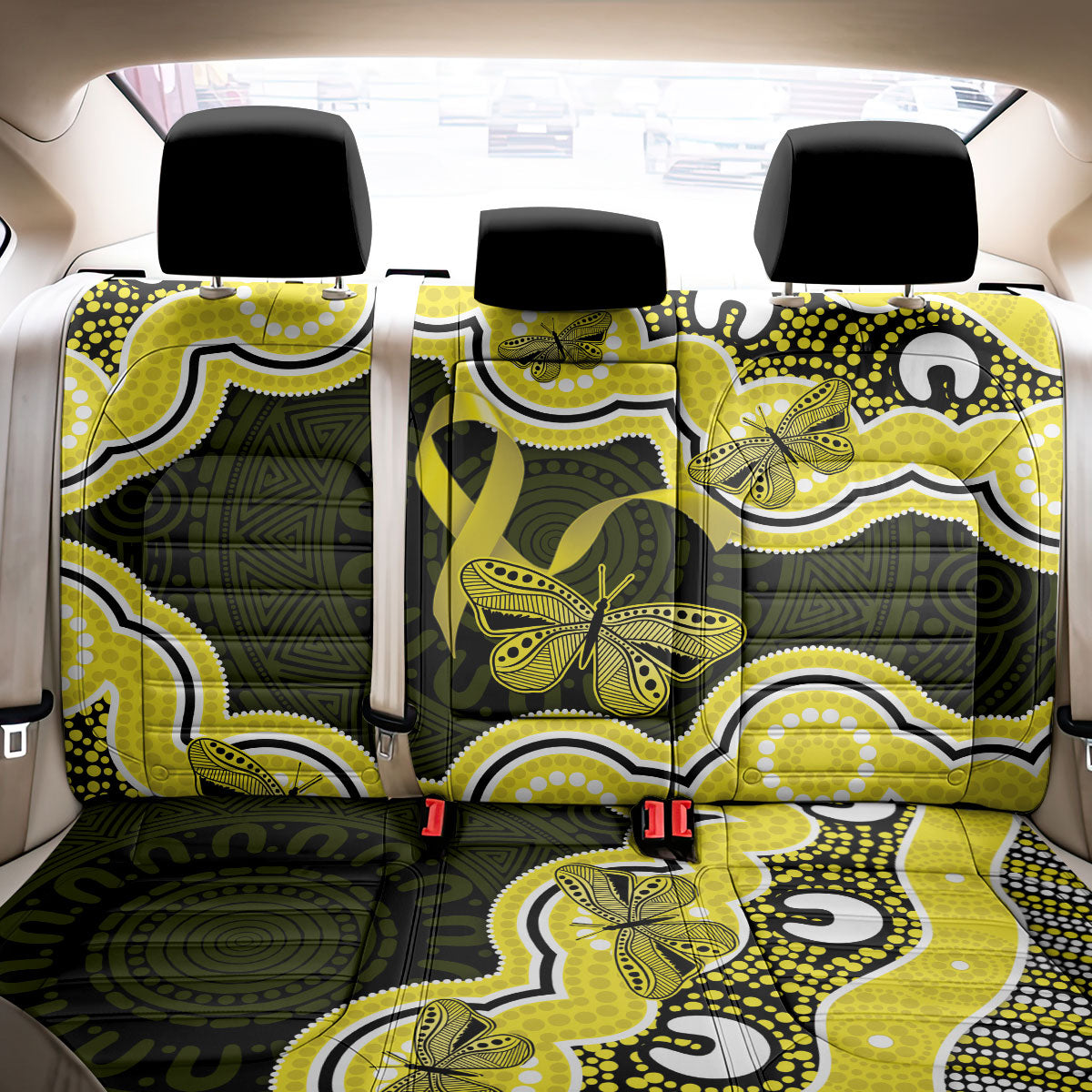 Yellow Ribbon Sarcoma Support Back Car Seat Cover Aboriginal Art