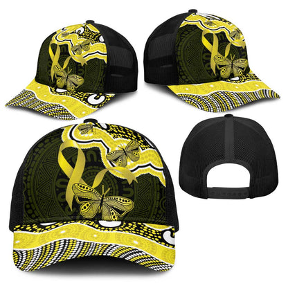 Yellow Ribbon Sarcoma Support Baseball Net Cap Aboriginal Art