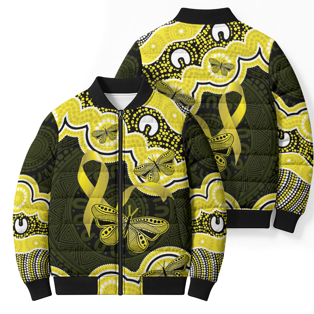 Yellow Ribbon Sarcoma Support Bomber Puffer Jacket Aboriginal Art