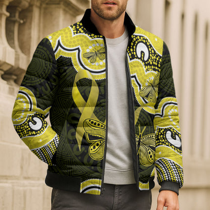 Yellow Ribbon Sarcoma Support Bomber Puffer Jacket Aboriginal Art