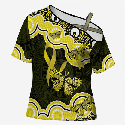 Yellow Ribbon Sarcoma Support Cross Shoulder Shirt Aboriginal Art