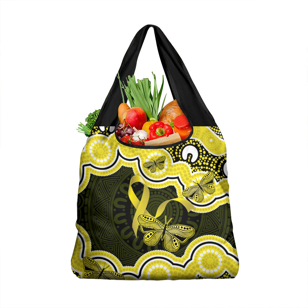 Yellow Ribbon Sarcoma Support Grocery Bag Aboriginal Art