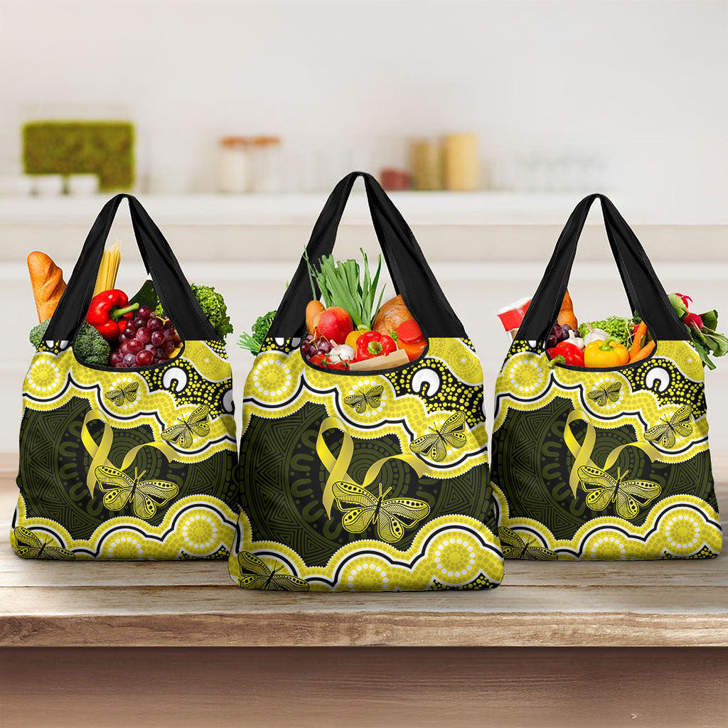 Yellow Ribbon Sarcoma Support Grocery Bag Aboriginal Art
