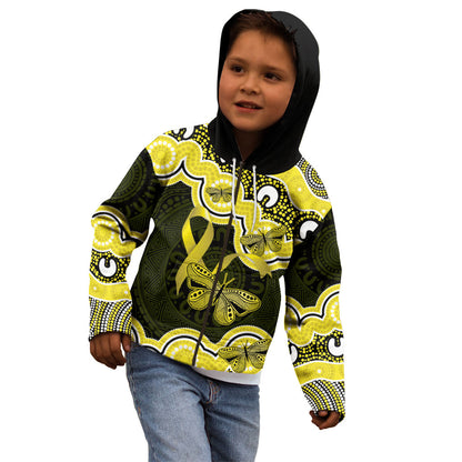 Yellow Ribbon Sarcoma Support Kid Hoodie Aboriginal Art