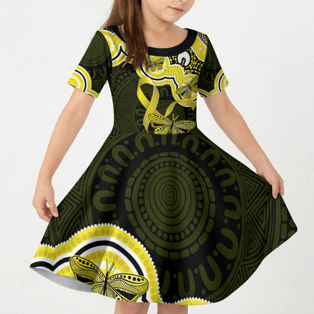 Yellow Ribbon Sarcoma Support Kid Short Sleeve Dress Aboriginal Art