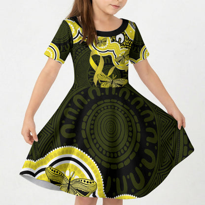 Yellow Ribbon Sarcoma Support Kid Short Sleeve Dress Aboriginal Art