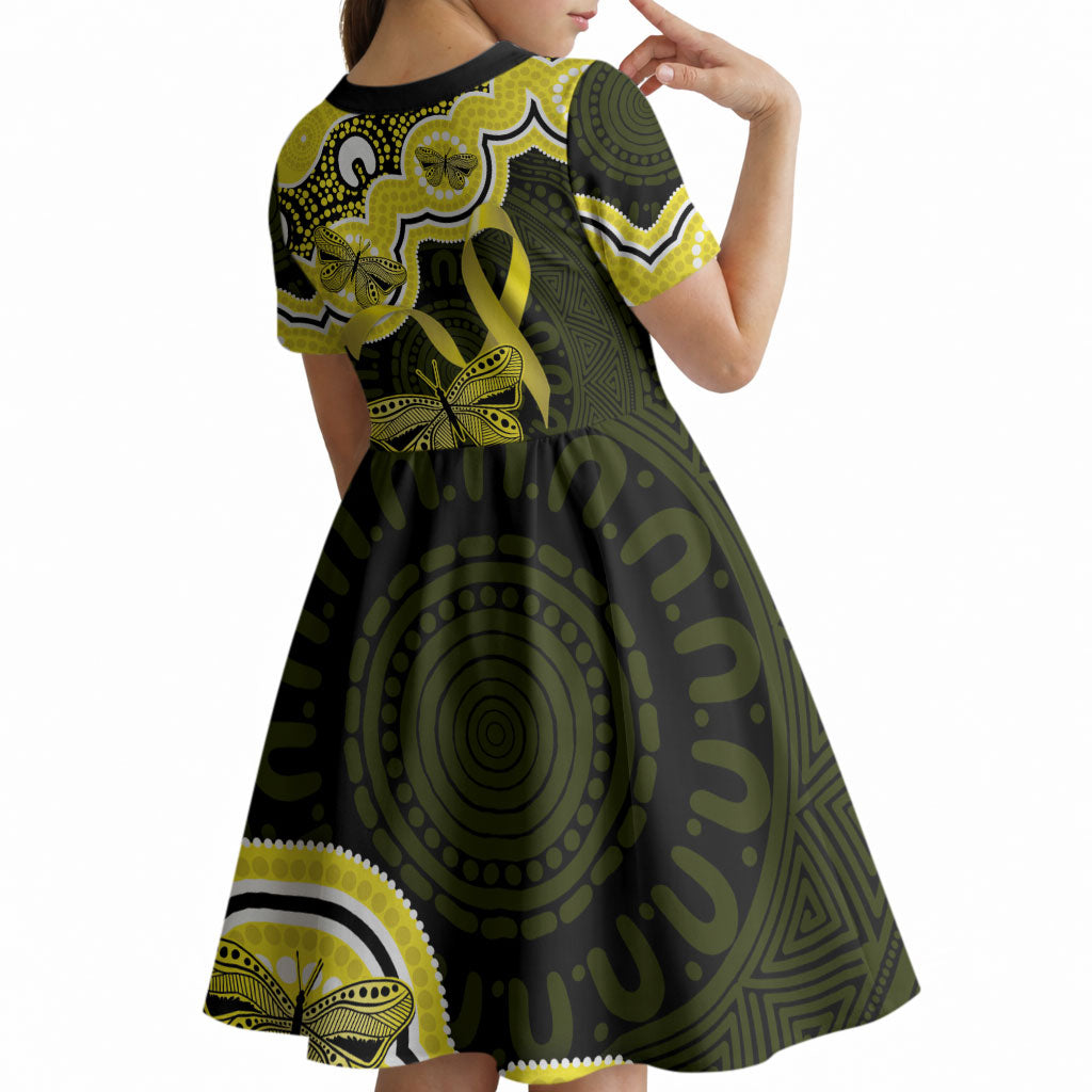 Yellow Ribbon Sarcoma Support Kid Short Sleeve Dress Aboriginal Art