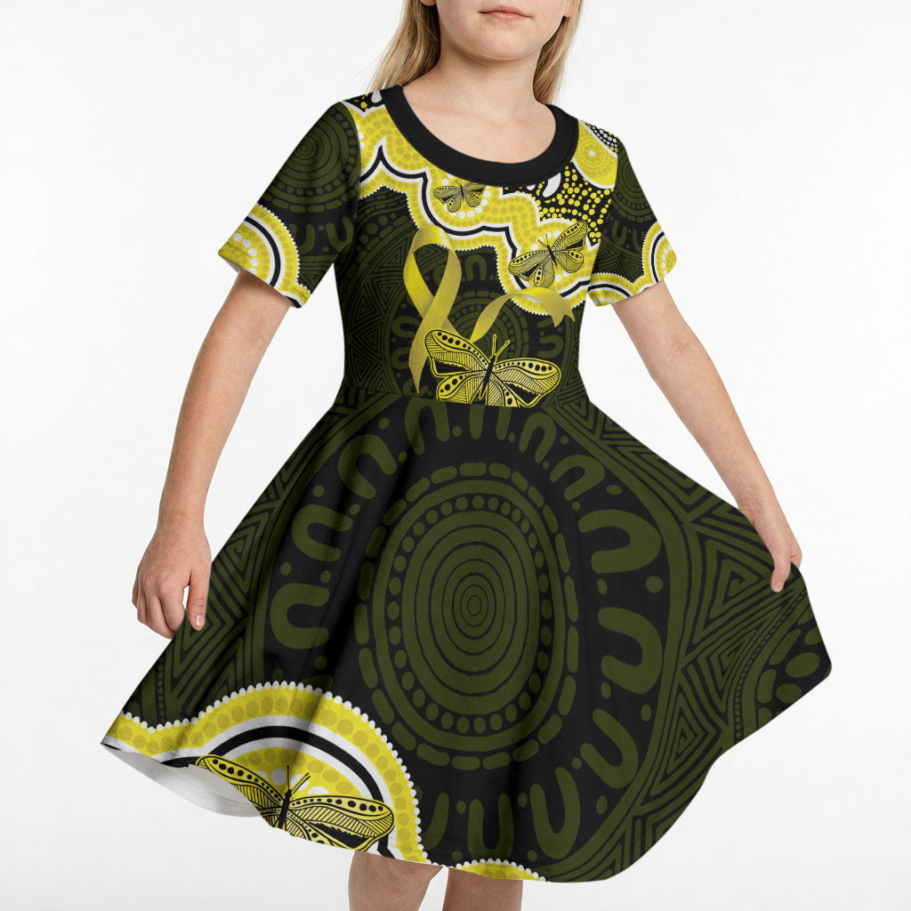 Yellow Ribbon Sarcoma Support Kid Short Sleeve Dress Aboriginal Art