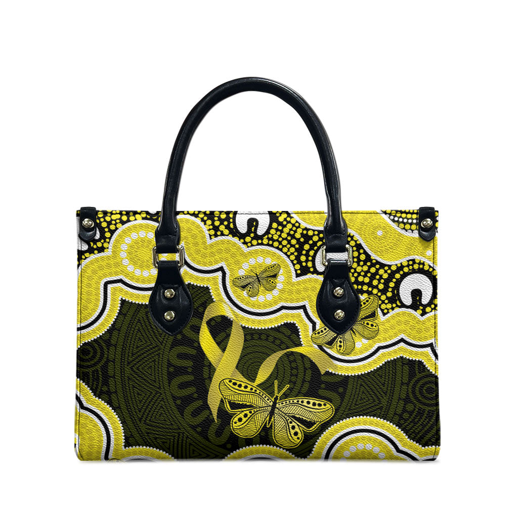 Yellow Ribbon Sarcoma Support Leather Bag Aboriginal Art