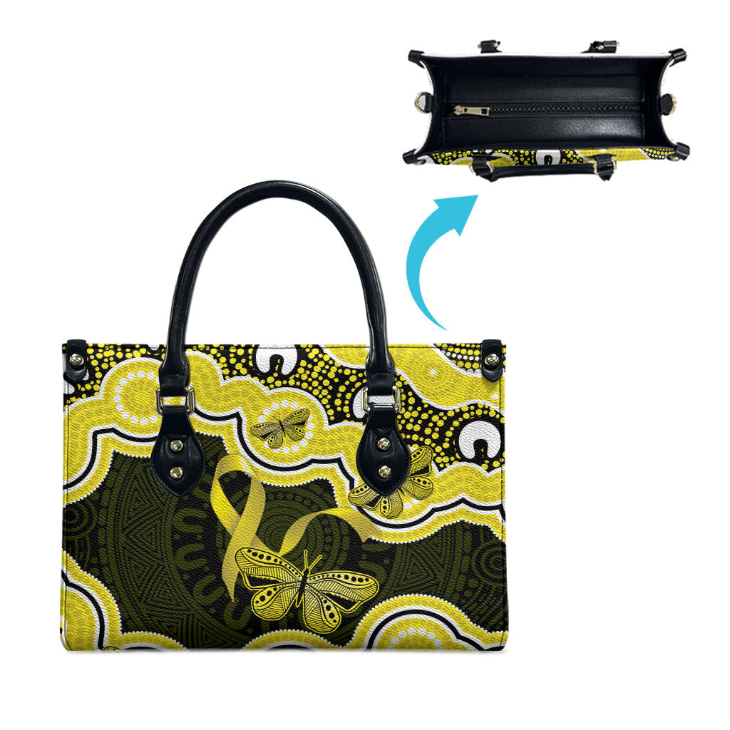 Yellow Ribbon Sarcoma Support Leather Bag Aboriginal Art