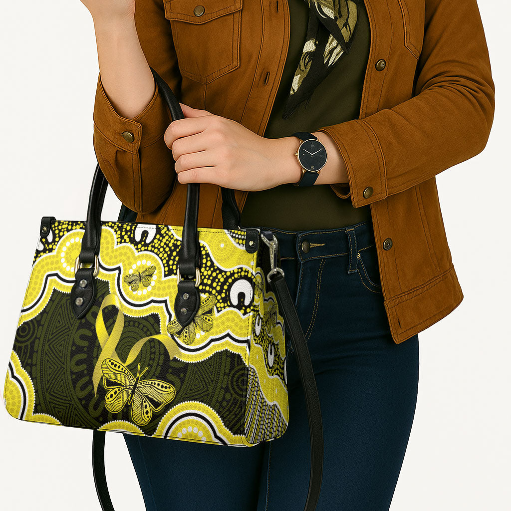 Yellow Ribbon Sarcoma Support Leather Bag Aboriginal Art
